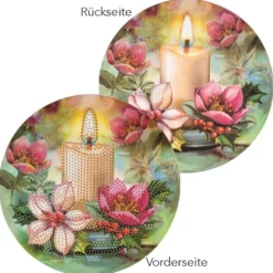 Diamond-Painting-Fensterbild, Kerze mit Christrosen, Ø18,3cm, inkl. Zubehör