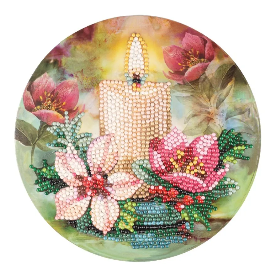 Diamond-Painting-Fensterbild, Kerze mit Christrosen, Ø18,3cm, inkl. Zubehör