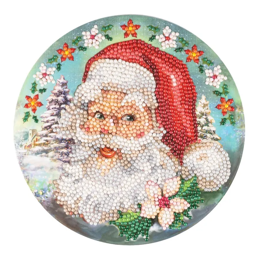Diamond-Painting-Fensterbild, Weihnachtsmann, Ø18,3cm, inkl. Zubehör