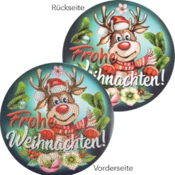 Diamond-Painting-Fensterbild, Rentier Rudolph - Frohe Weihnachten!, Ø18,3cm, inkl. Zubehör