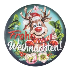 Diamond-Painting-Fensterbild, Rentier Rudolph - Frohe Weihnachten!, Ø18,3cm, inkl. Zubehör