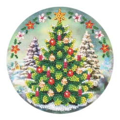 Diamond-Painting-Fensterbild, Weihnachtsbaum, Ø18,3cm, inkl. Zubehör