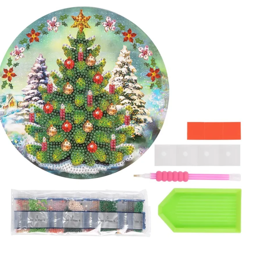 Diamond-Painting-Fensterbild, Weihnachtsbaum, Ø18,3cm, inkl. Zubehör