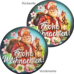 Diamond-Painting-Fensterbild, Weihnachtsmann - Frohe Weihnachten!, Ø18,3cm, inkl. Zubehör