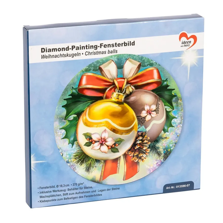 Diamond-Painting-Fensterbild, Weihnachtskugeln, Ø18,3cm, inkl. Zubehör