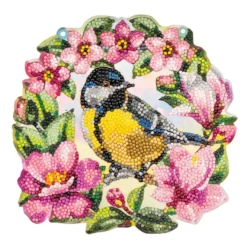 Diamond-Painting-Fensterbild, Kohlmeise im Blütenkranz, 19,7cm, doppelseitig
