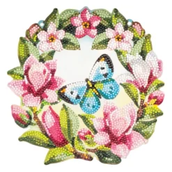Diamond-Painting-Fensterbild, Blauer Schmetterling im Blütenkranz, 20,2cm, doppelseitig