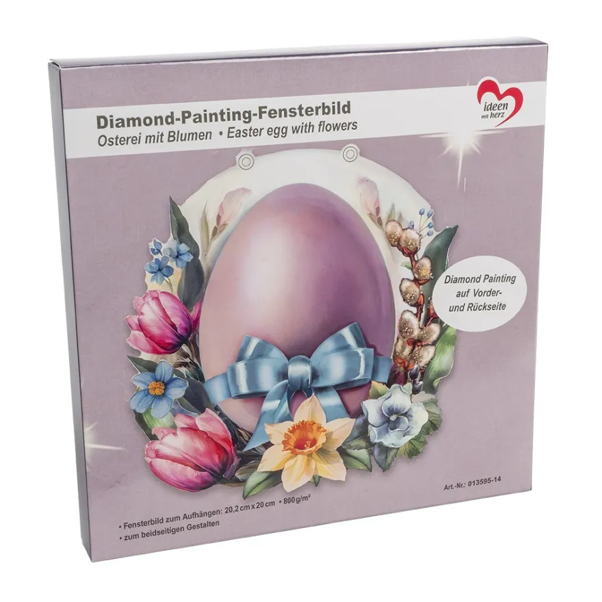 Diamond-Painting-Fensterbild, Osterei mit Blumen, 20cm, doppelseitig