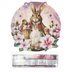 Diamond-Painting-Fensterbild, Osterhase mit Blumen & Körbchen, 20,2cm, doppelseitig