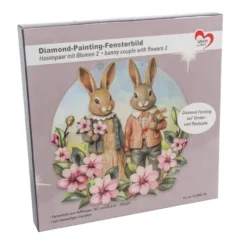 Diamond-Painting-Fensterbild, Hasenpaar mit Blumen 2, 20,3cm, doppelseitig