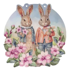 Diamond-Painting-Fensterbild, Hasenpaar mit Blumen 2, 20,3cm, doppelseitig