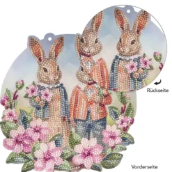 Diamond-Painting-Fensterbild, Hasenpaar mit Blumen 2, 20,3cm, doppelseitig