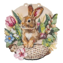 Diamond-Painting-Fensterbild, Hase im Blumenkörbchen, 20,3cm, doppelseitig