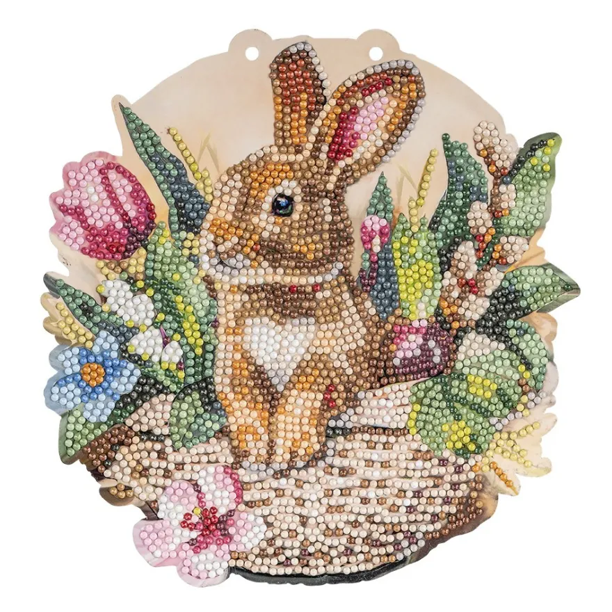 Diamond-Painting-Fensterbild, Hase im Blumenkörbchen, 20,3cm, doppelseitig