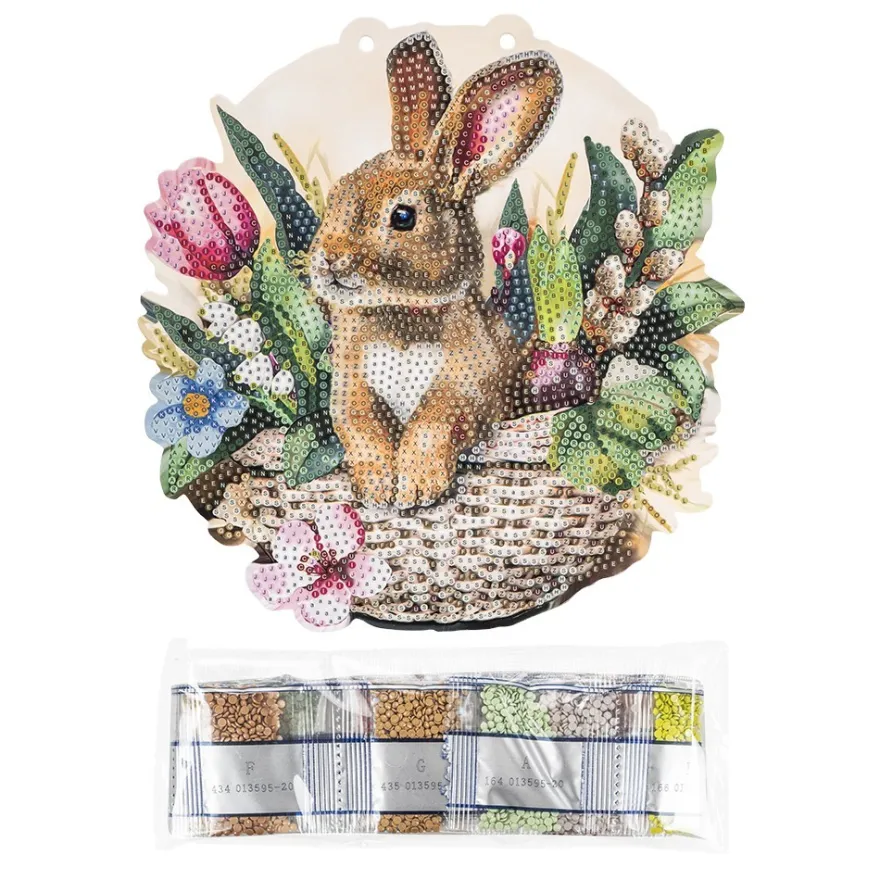 Diamond-Painting-Fensterbild, Hase im Blumenkörbchen, 20,3cm, doppelseitig