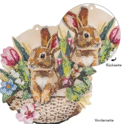 Diamond-Painting-Fensterbild, Hase im Blumenkörbchen, 20,3cm, doppelseitig