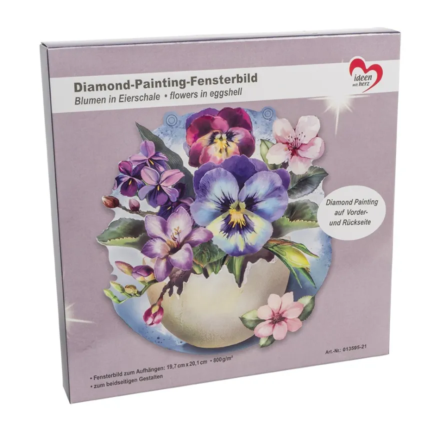Diamond-Painting-Fensterbild, Blumen in Eierschale, 19,7cm, doppelseitig