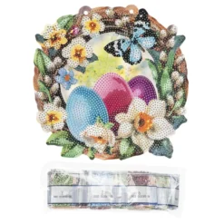 Diamond-Painting-Fensterbild, Weidenkranz mit Blumen & Ostereiern, 20,2cm, doppelseitig