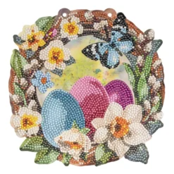 Diamond-Painting-Fensterbild, Weidenkranz mit Blumen & Ostereiern, 20,2cm, doppelseitig