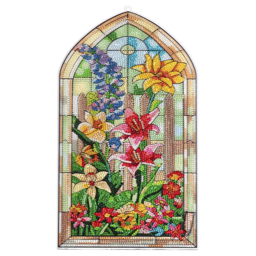 Diamond-Painting-Fensterbild, Glaskunst-Optik XL, Blumenvielfalt, 19,8cm x 35,5cm, 500µ