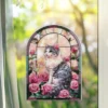 Diamond-Painting-Fensterbild, Glaskunst-Optik XL, Katze mit Rosen, 24,7cm x 35,6cm, 500µ