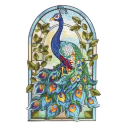 Diamond-Painting-Fensterbild, Glaskunst-Optik XL, Pfau, 24,2cm x 35,6cm, 500µ