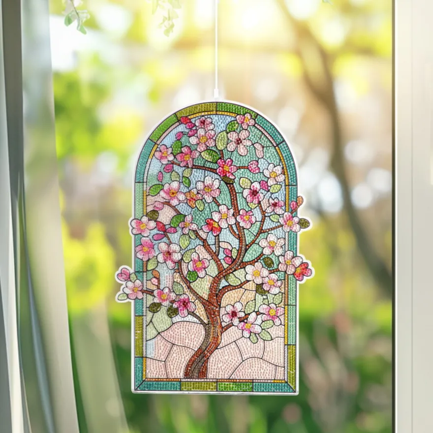 Diamond-Painting-Fensterbild, Glaskunst-Optik XL, Kirschbaum, 23,2cm x 35,5cm, 500µ