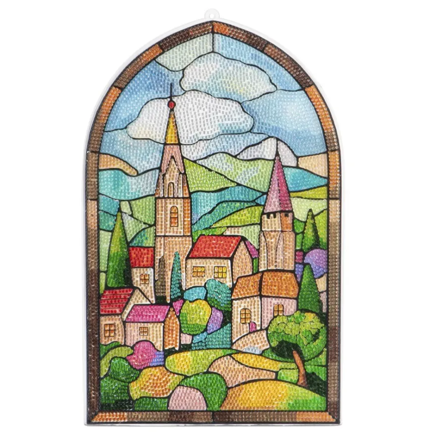 Diamond-Painting-Fensterbild, Glaskunst-Optik XL, Sommerdorf, 22,2cm x 35,6cm, 500µ