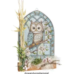 Diamond-Painting-Fensterbild, Glaskunst-Optik XL, Eule auf Ast, 26,4cm x 35,5cm, 500µ