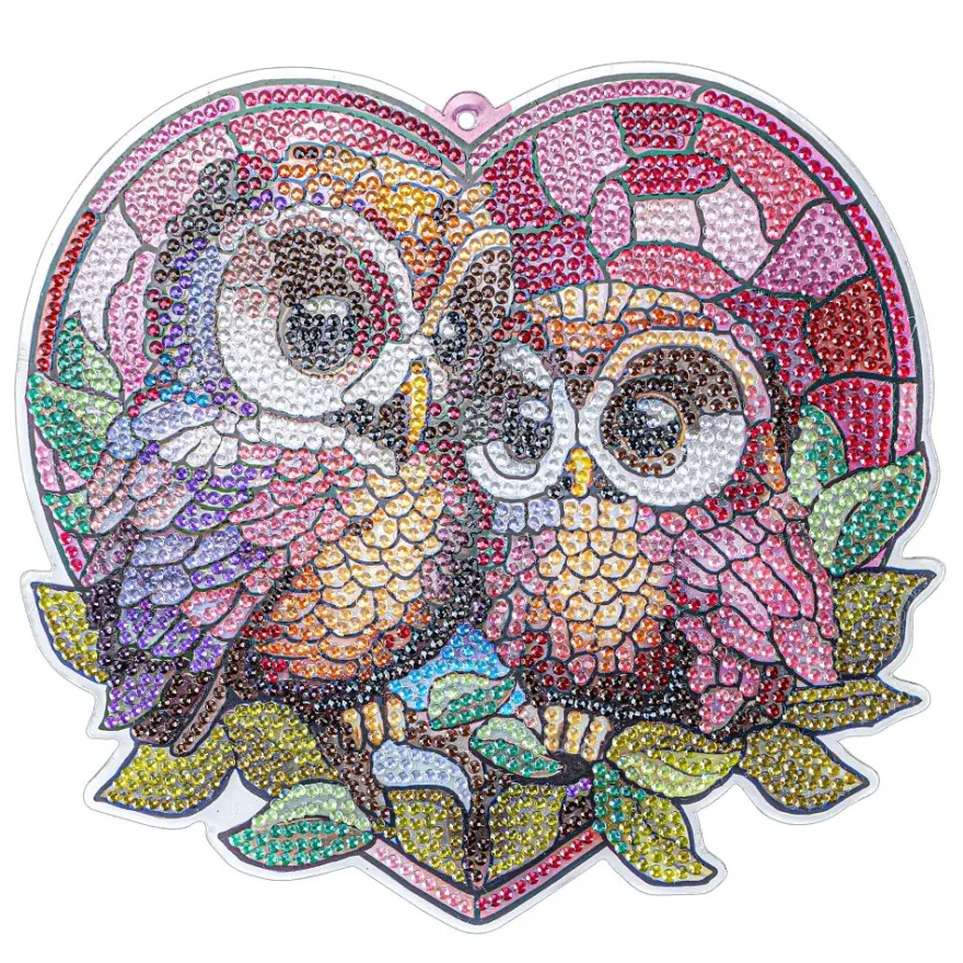 Diamond-Painting-Fensterbild, Glaskunst-Optik, Eulen, 18,2cm x 19,7cm