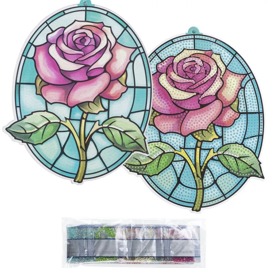 Diamond-Painting-Fensterbild, Glaskunst-Optik, Rose, 20cm x 15,8cm