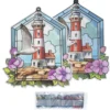 Diamond-Painting-Fensterbild, Glaskunst-Optik, Leuchtturm mit Möwe, 20cm x 17,1cm