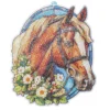 Diamond-Painting-Fensterbild, Glaskunst-Optik, Pferdekopf mit Blüten, 20,2cm x 17cm
