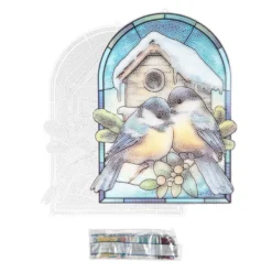 Diamond-Painting-Fensterbild, Glaskunst-Optik XL, Meisen am Vogelhaus, 27,3cm x 35,5cm, 500µ