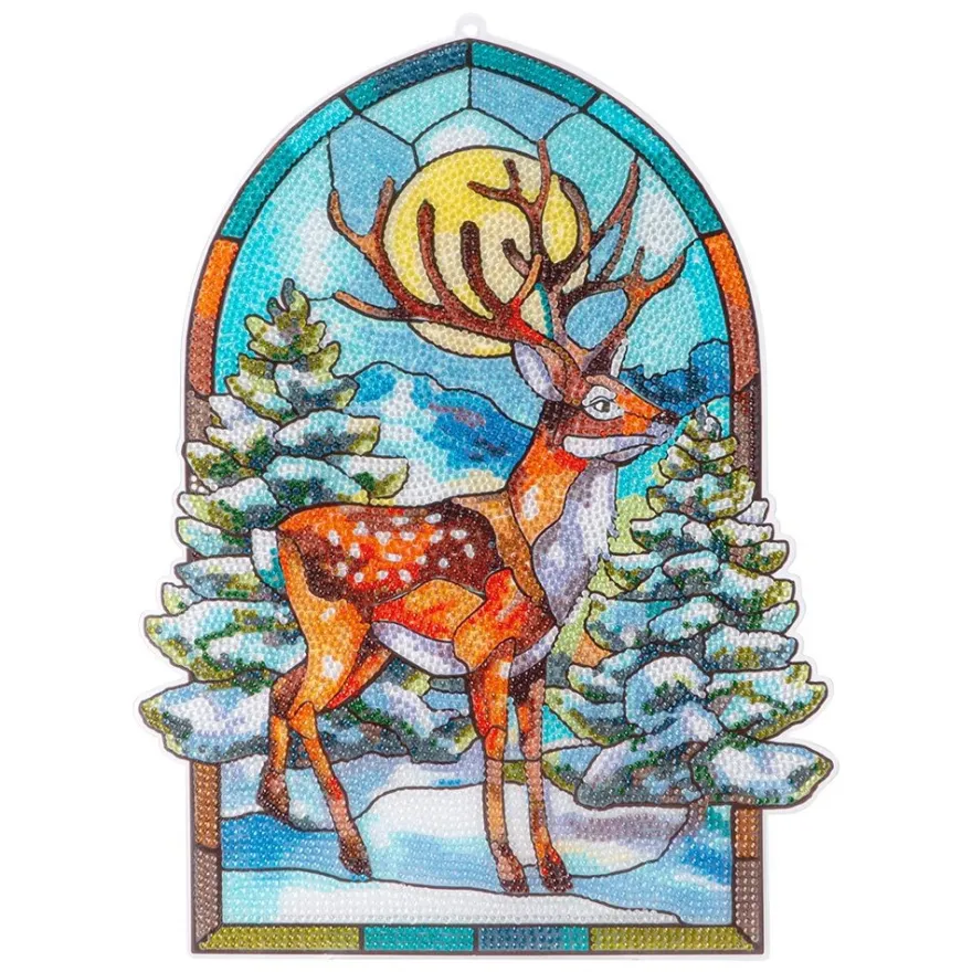 Diamond-Painting-Fensterbild, Glaskunst-Optik XL, Hirsch im Wald, 26,7cm x 35,5cm, 500µ