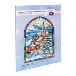Diamond-Painting-Fensterbild, Glaskunst-Optik XL, Winterdorf, 22,2cm x 35,4cm, 500µ