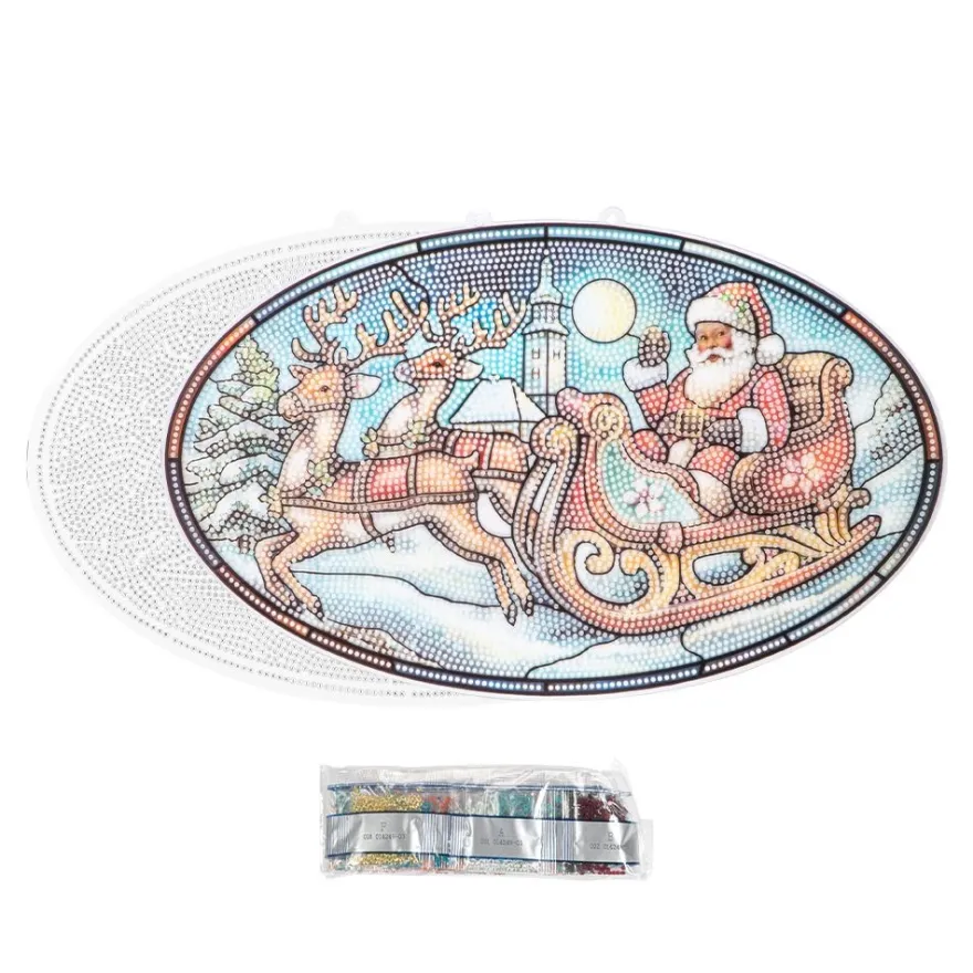 Diamond-Painting-Fensterbild, Glaskunst-Optik XL, Weihnachtsmann im Schlitten, 35,4cm x 22,4cm, 500µ