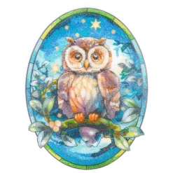 Diamond-Painting-Fensterbild, Glaskunst-Optik XL, Eule auf Ast 2 , 26,2cm x 35,3cm, 500µ