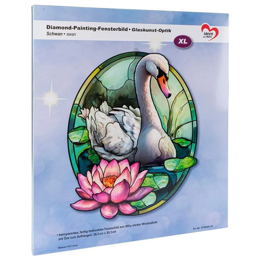 Diamond-Painting-Fensterbild, Glaskunst-Optik XL, Schwan, 26,3cm x 35,3cm, 500µ