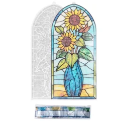 Diamond-Painting-Fensterbild, Glaskunst-Optik XL, Sonnenblume, 16,7cm x 35,7cm, 500µ