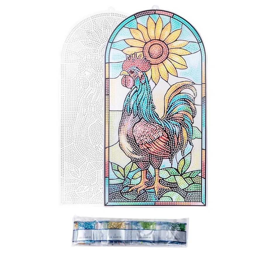 Diamond-Painting-Fensterbild, Glaskunst-Optik XL, Hahn, 18,1cm x 35,7cm, 500µ
