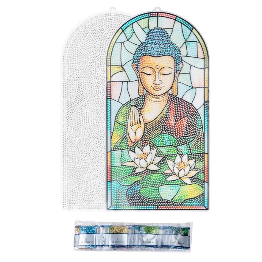 Diamond-Painting-Fensterbild, Glaskunst-Optik XL, Buddha 1, 18cm x 35,7cm, 500µ