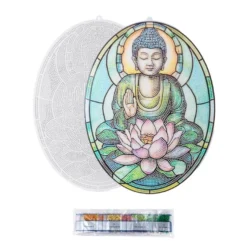 Diamond-Painting-Fensterbild, Glaskunst-Optik XL, Buddha 2, 26,3cm x 35,4cm, 500µ