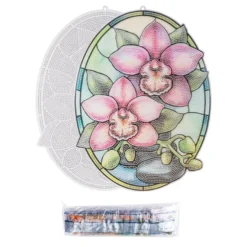 Diamond-Painting-Fensterbild, Glaskunst-Optik XL, Pinke Ochideen, 26,3cm x 35,5cm, 500µ