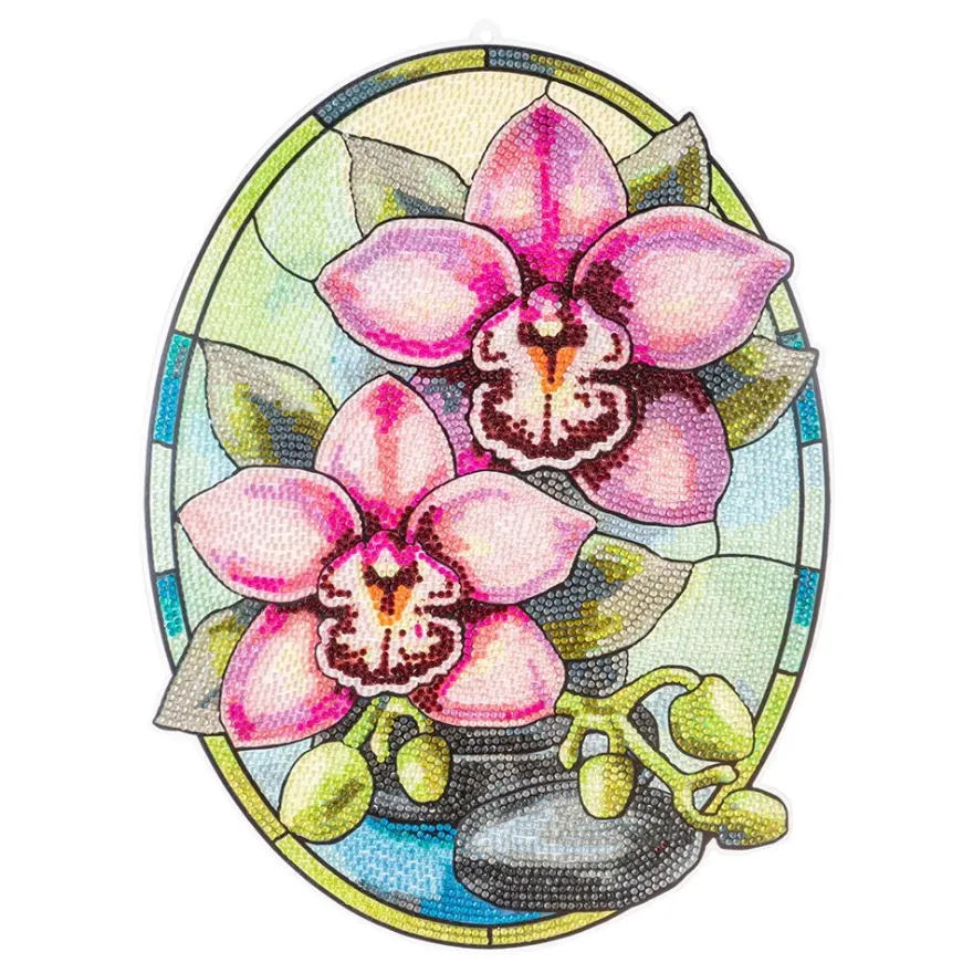 Diamond-Painting-Fensterbild, Glaskunst-Optik XL, Pinke Ochideen, 26,3cm x 35,5cm, 500µ