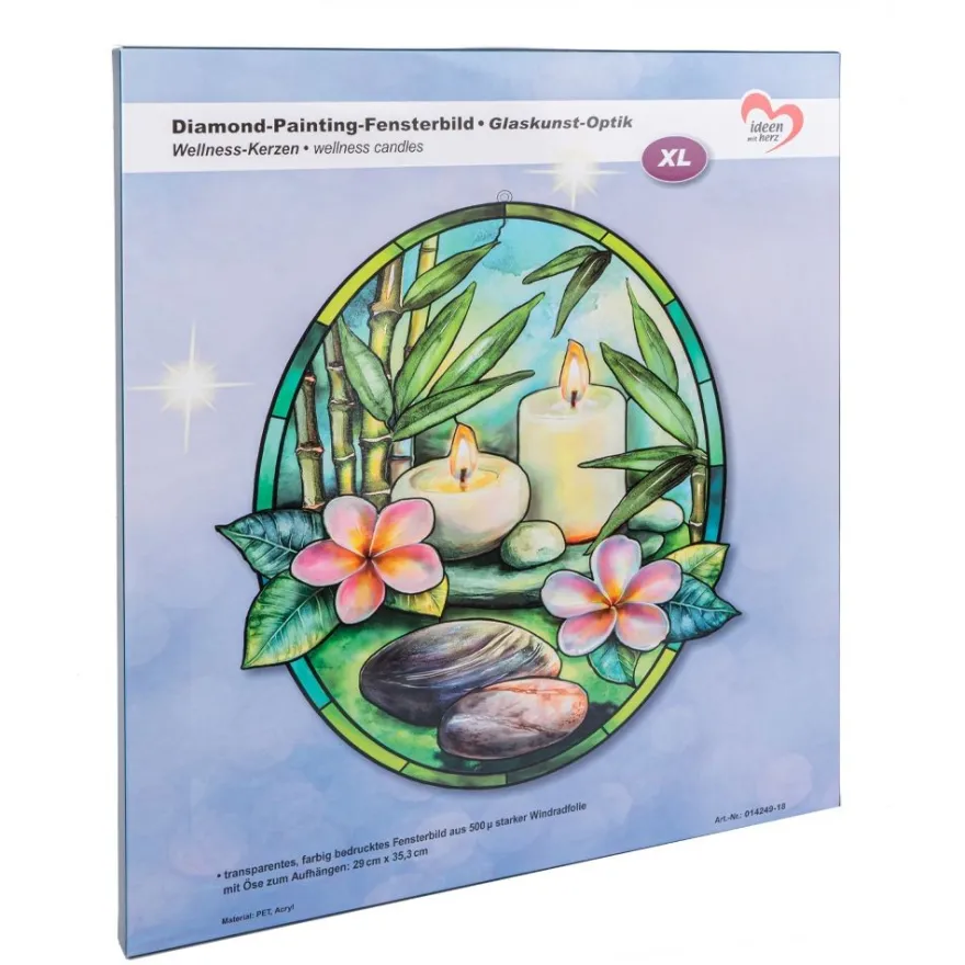 Diamond-Painting-Fensterbild, Glaskunst-Optik XL, Wellness-Kerzen, 29cm x 35,3cm, 500µ