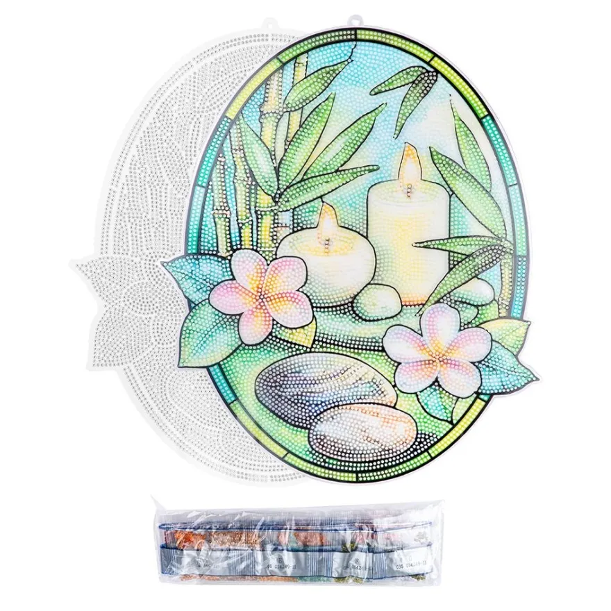 Diamond-Painting-Fensterbild, Glaskunst-Optik XL, Wellness-Kerzen, 29cm x 35,3cm, 500µ