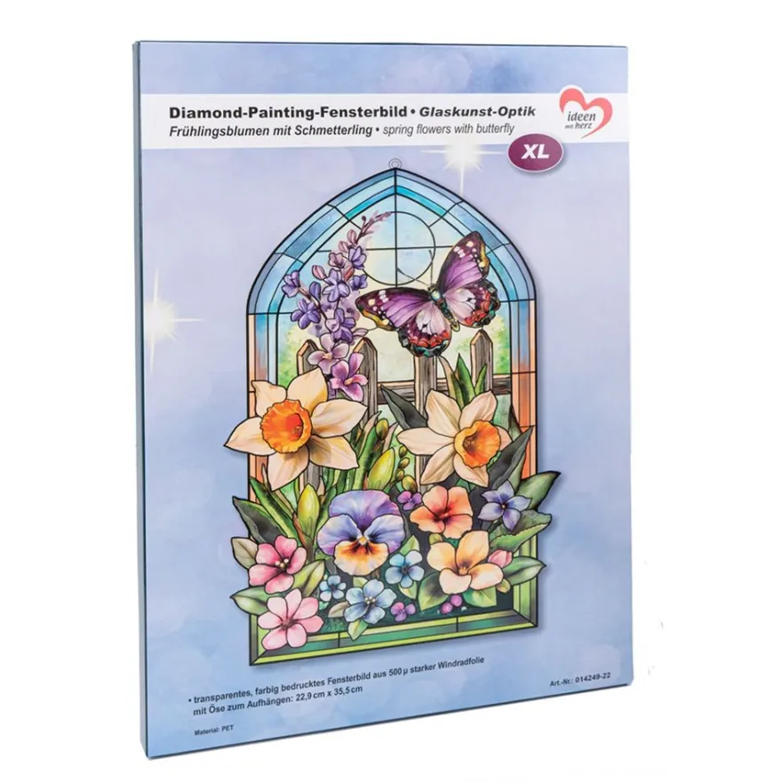 Diamond-Painting-Fensterbild, Glaskunst-Optik XL, Frühlingsblumen, 22,9cm x 35,5cm, 500µ