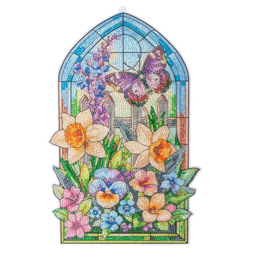 Diamond-Painting-Fensterbild, Glaskunst-Optik XL, Frühlingsblumen, 22,9cm x 35,5cm, 500µ