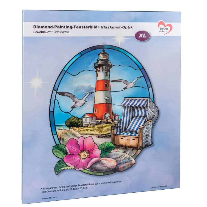 Diamond-Painting-Fensterbild, Glaskunst-Optik XL, Leuchtturm, 27,4cm x 35,4cm, 500µ